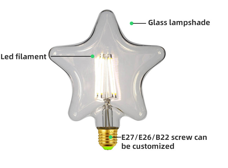 S135 E27 Five-pointed Star LED Retro Edison Bulbs 220V 2W 4W Led Filament Bulb