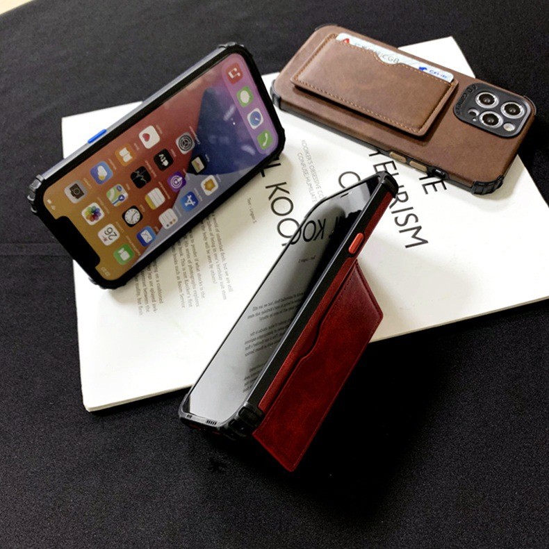 Shockproof Card Pocket Phone Case Vintage PU Leather KickStand Toughed Corners
