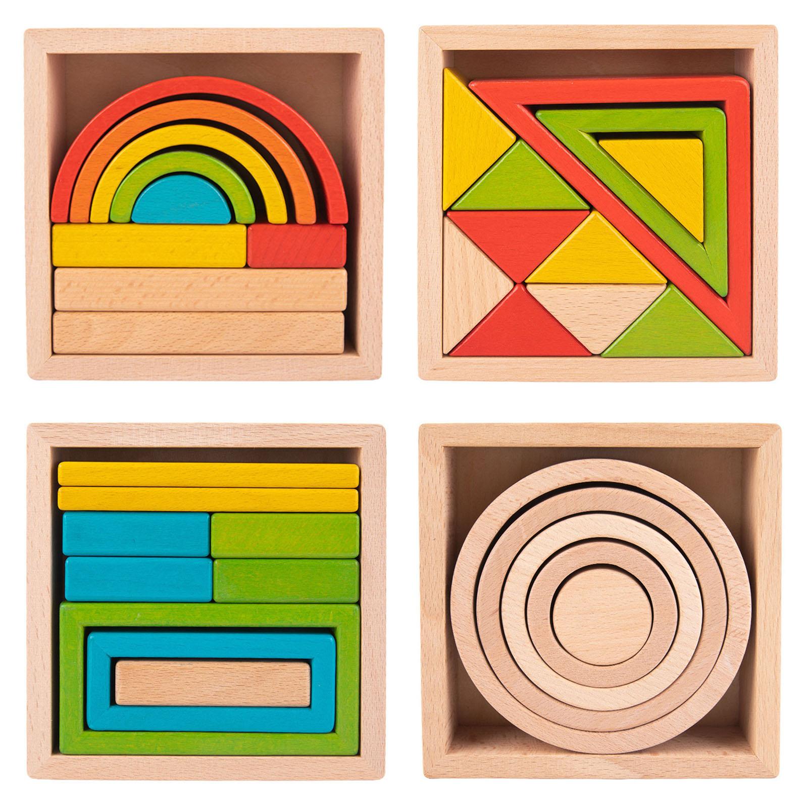 Wooden Stacker Nesting Puzzle Blocks Montessori Stacking Game for Preschool Boys Girls