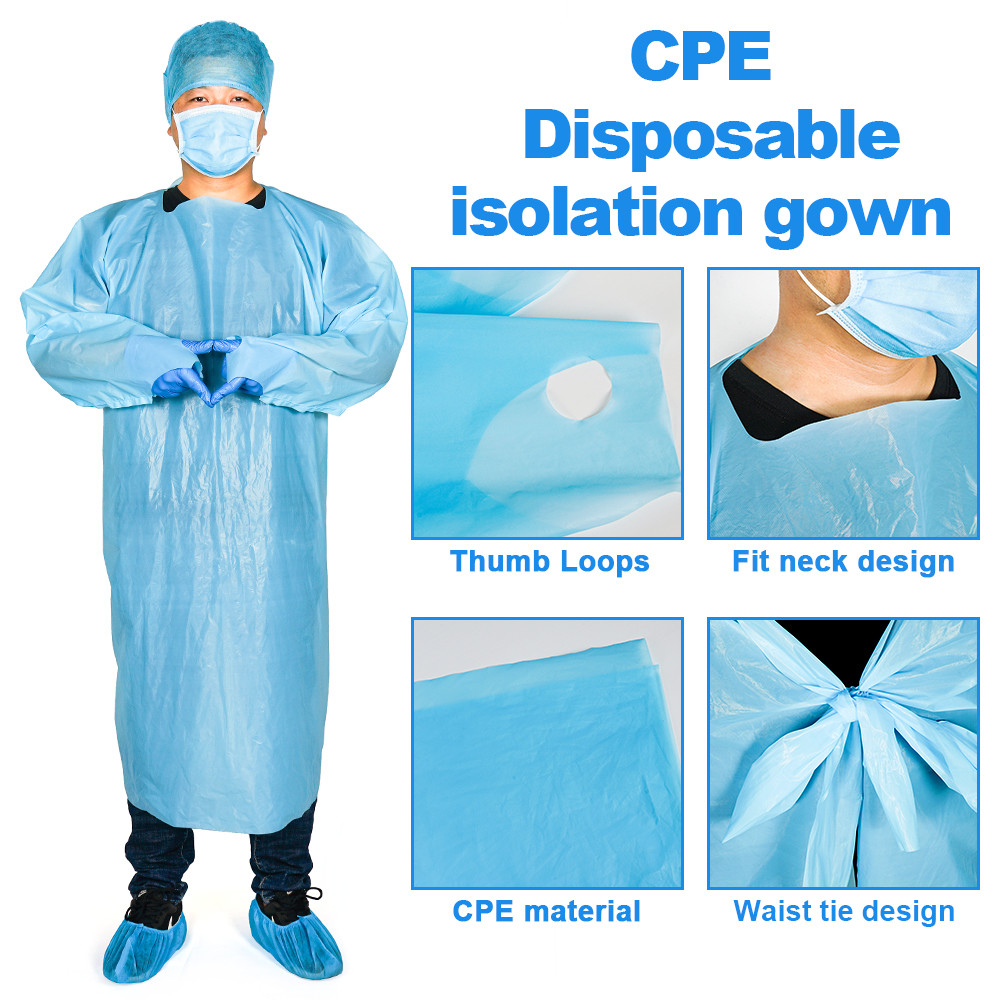 CPE Medical Protective Isolation Gowns / Blue CPE Surgical Gown Isolation Suit