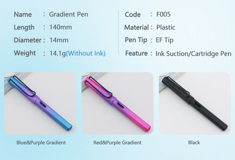 Gradient EF Fine Tip Cartridge Fountain Pen Plastic Ink Suction Pen With Hollow Clip