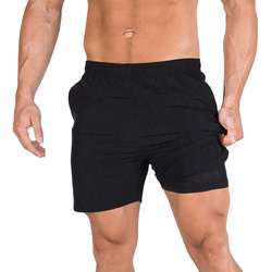 Wholesale Customized Logo Double Layer Men Shorts Quick Dry Breathable Polyester Pockets Running Shorts for Men