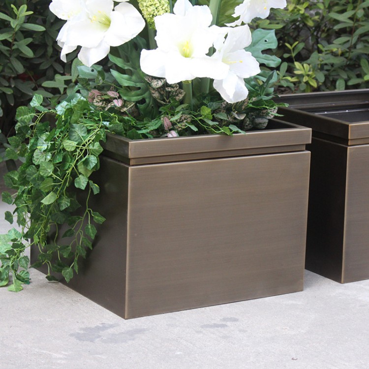 Stainless steel larger flower pots square style metal flower planter