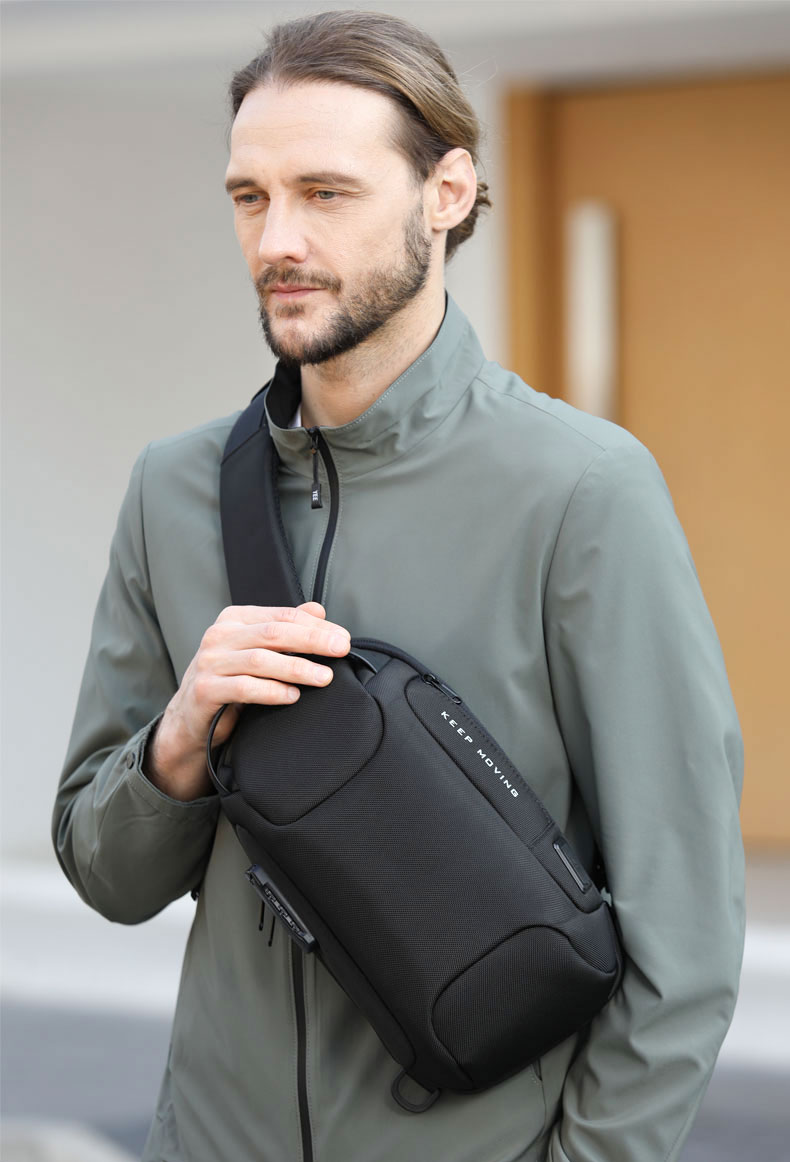 Wholesale waterproof anti theft designer crossbody bag custom logo USB sling bags for men single shoulder chest bag