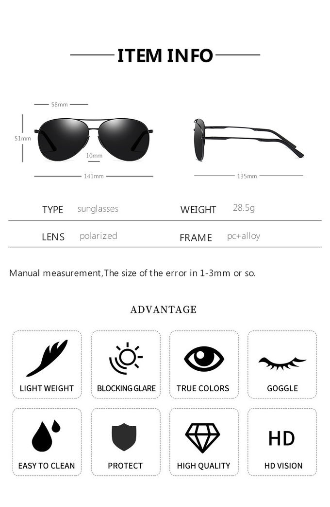 TAC Polarized Men Sunglasses Driving Anti Glare UV400 141MM Vintage Spring Hinge Sunglasses
