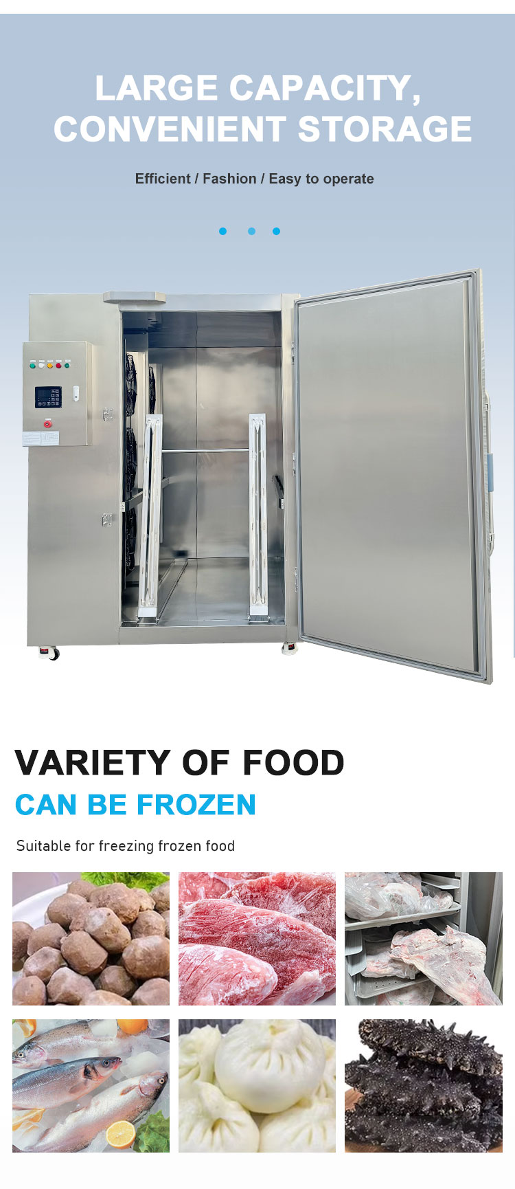 Energy Saving - 45 Degrees Cryogenic Blast Chiller For Fish And Chicken 800KG
