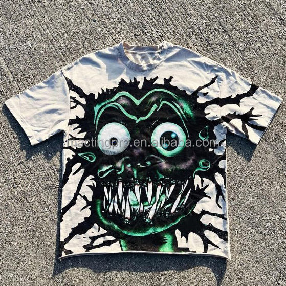 Knitted Cotton Custom Men's T-Shirt with Distressed DTG Print and Boxed Crop Design