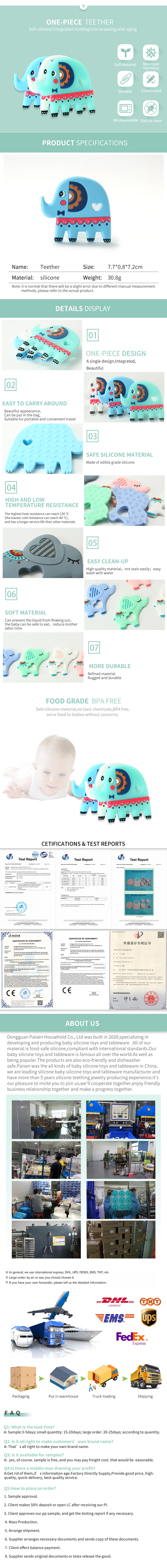 Elephant Food Grade Silicone Baby Teether BPA Free With Customize Logo