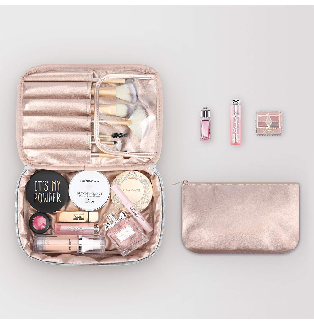 Large Capacity Two Way Zipper Closure Polyester Cosmetic Bag