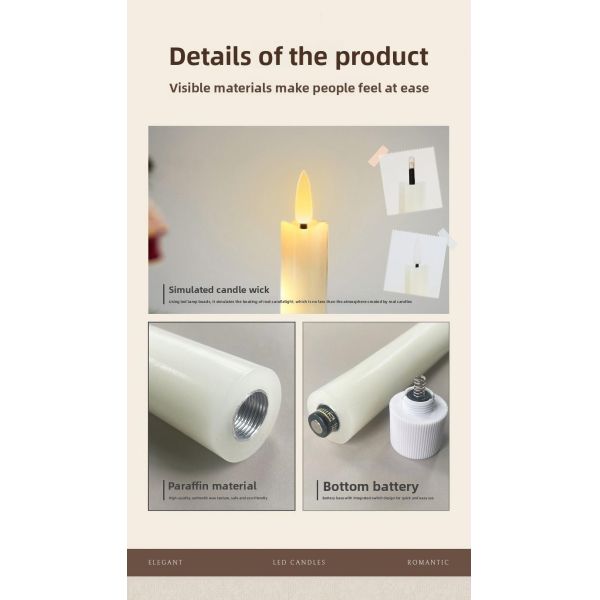 Electronic Flameless Taper Candles Glossy Wax LED Candles Battery Powered