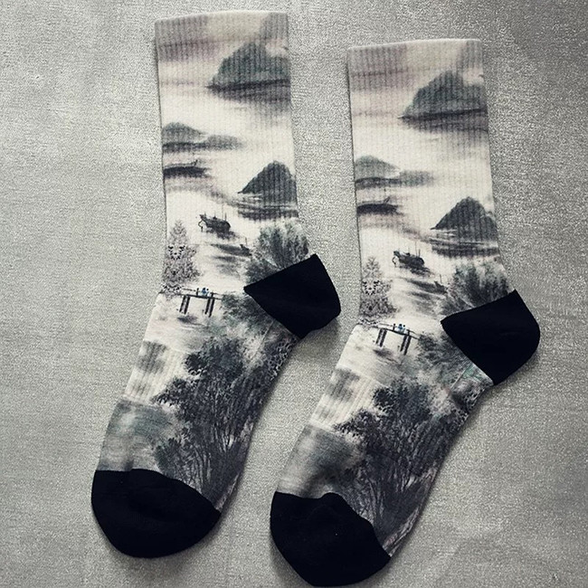 Landscape Pattern sublimation printed socks Custom Digital Printing Socks