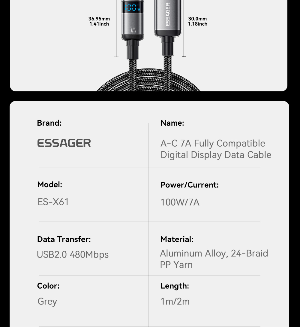 ESSAGER ES-X61 Series A-C 100W Max Best USB Cable C Charging Cord