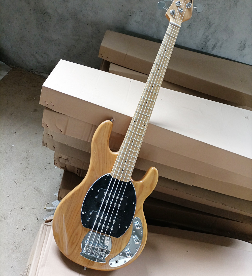 Custom 5 Strings Electric Bass Natural Wood Color with Ash Body Maple Fretboard