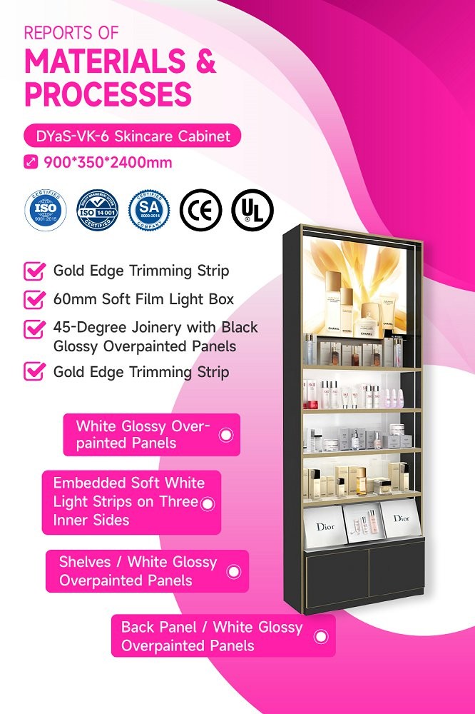 DYaS-VK-6 Skincare Display Cabinet with 60mm Light Box and White Soft Light Strips