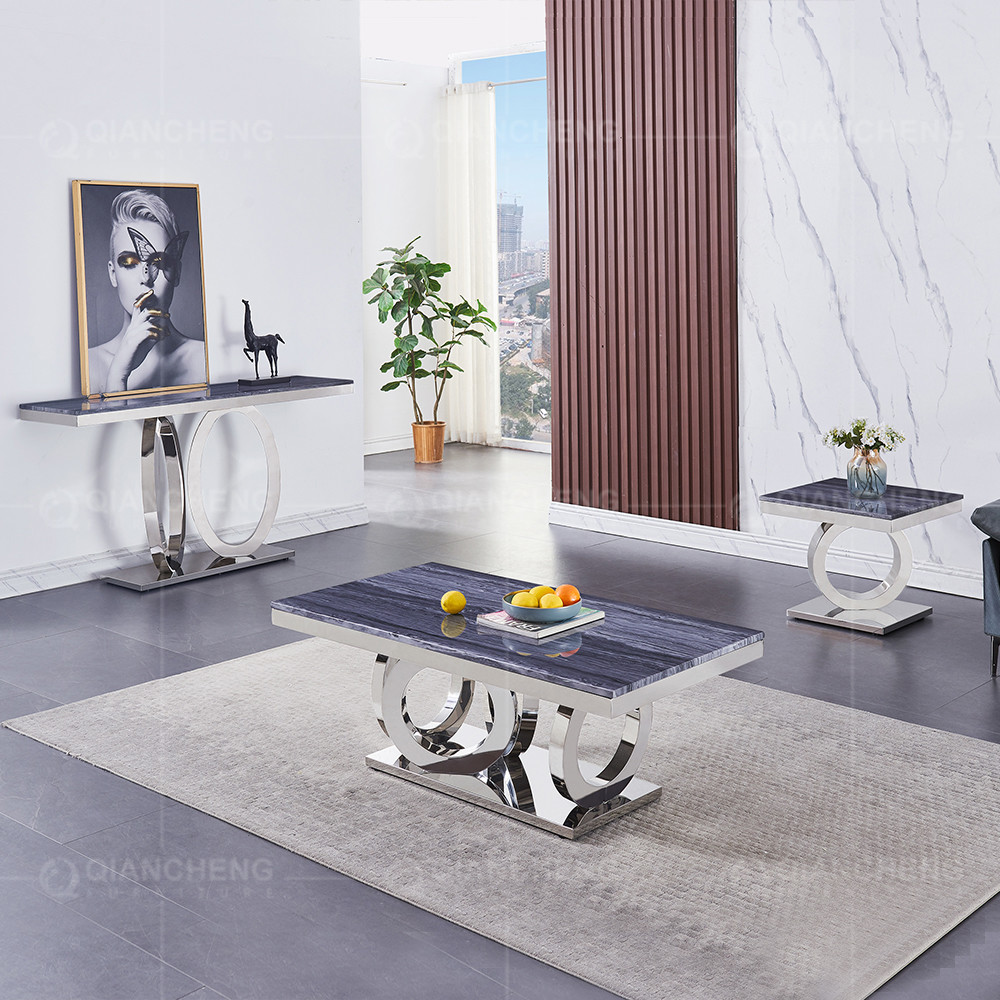 Stable 20mm SS Console Table European Style Grey Marble Top