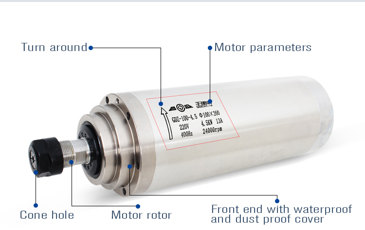 24000rpm 400hz 220v/380v 4.5kw Water Cooled CNC Router Spindle Motor Milling for Milling