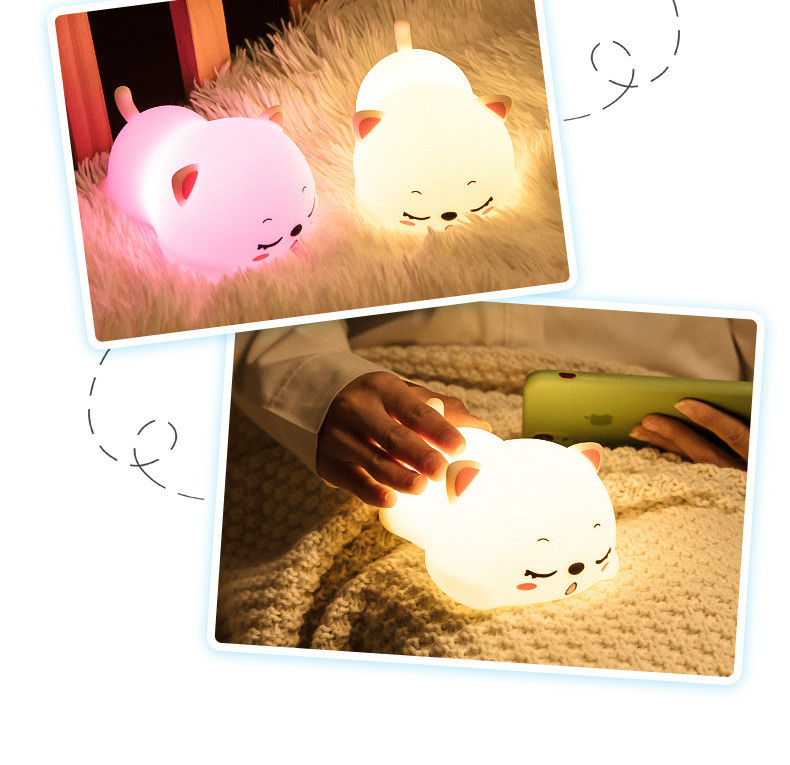 Night Light For Kids Cute Silicone Puppy Night Light With 2 Levels Of Brightness 7 Colors Kawaii Touch Lamp For Bedroom