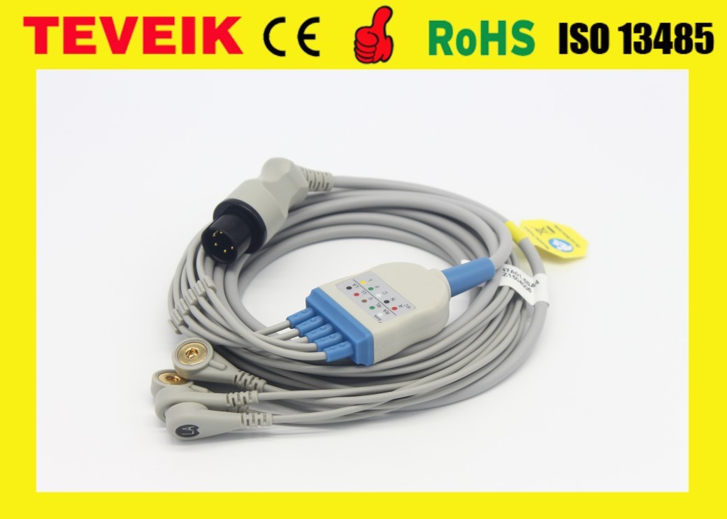 Teveik Medical Factory 5 leads Mindray Round 6pin TPU ECG Cable For Patient Monitor