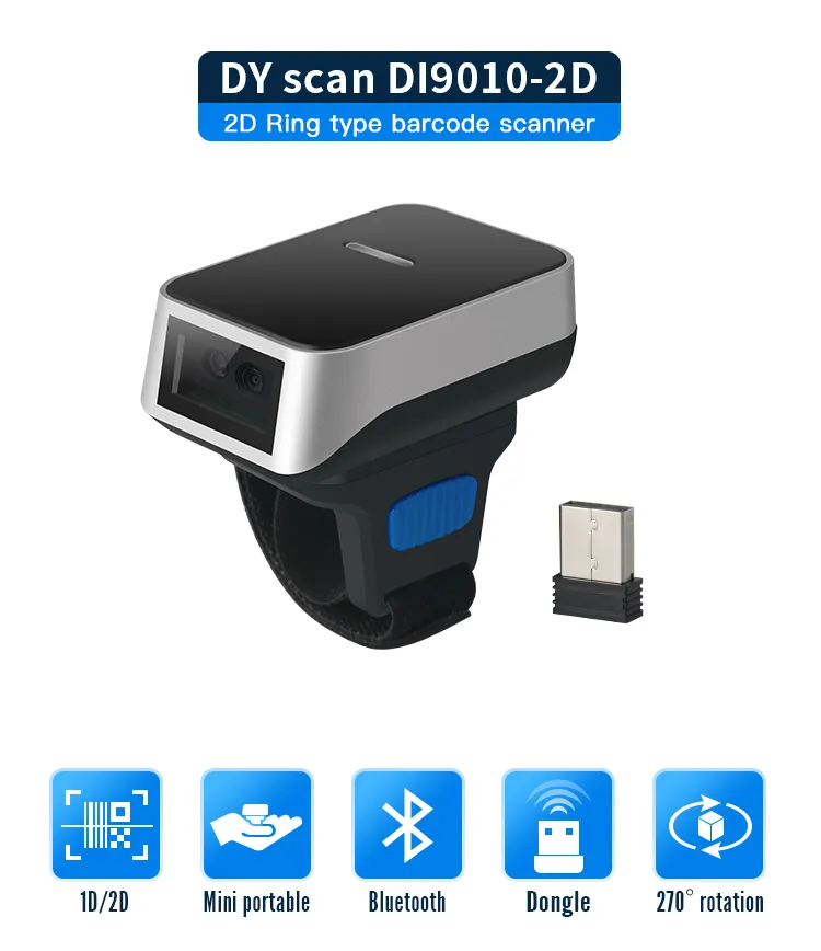 1d 2D Wearable Ring Barcode Scanner Mini Portable Bluetooth Finger Ring Barcode Scanner