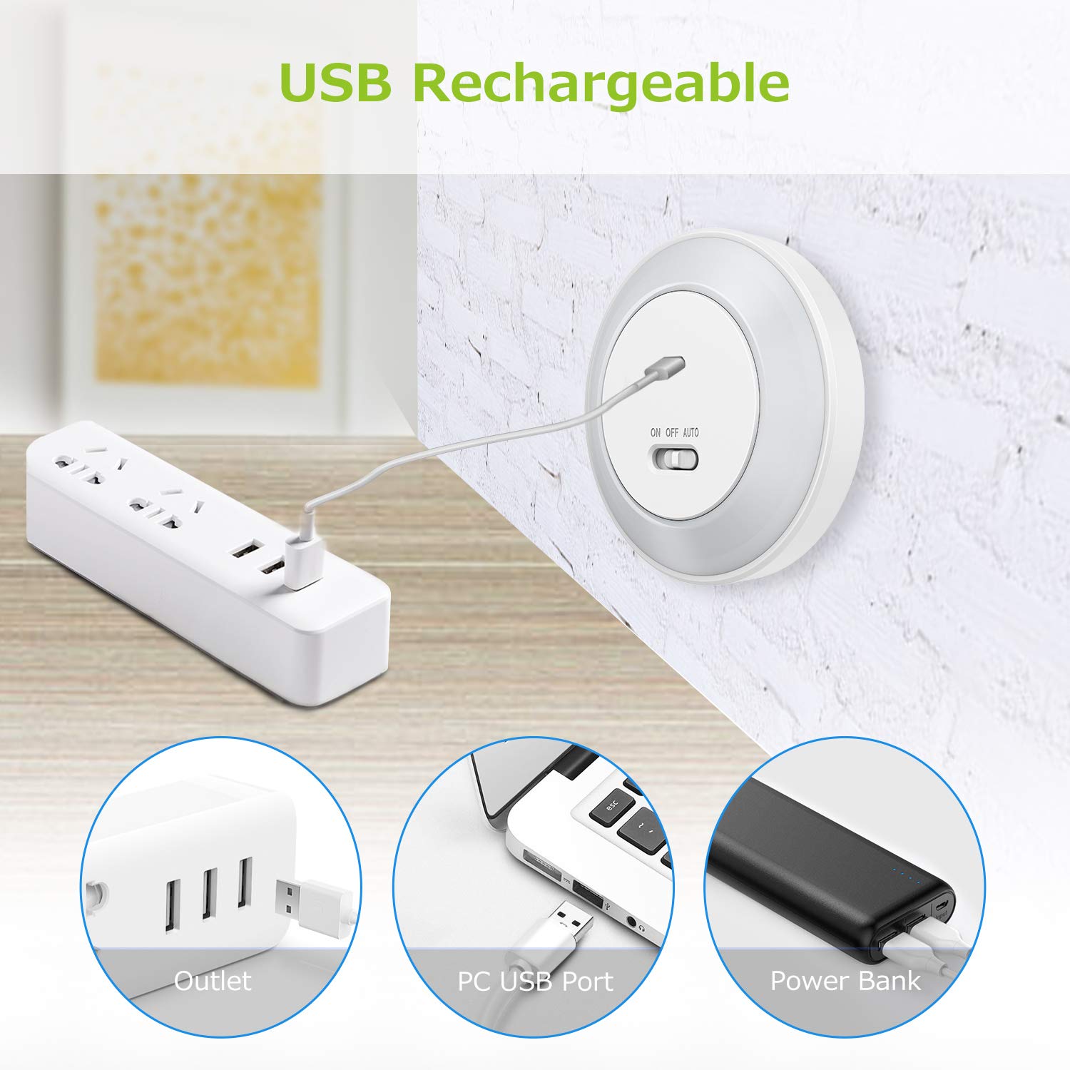 LED Motion Sensor Light, USB Rechargeable Stick On USB Rechargeable Motion Sensor Light