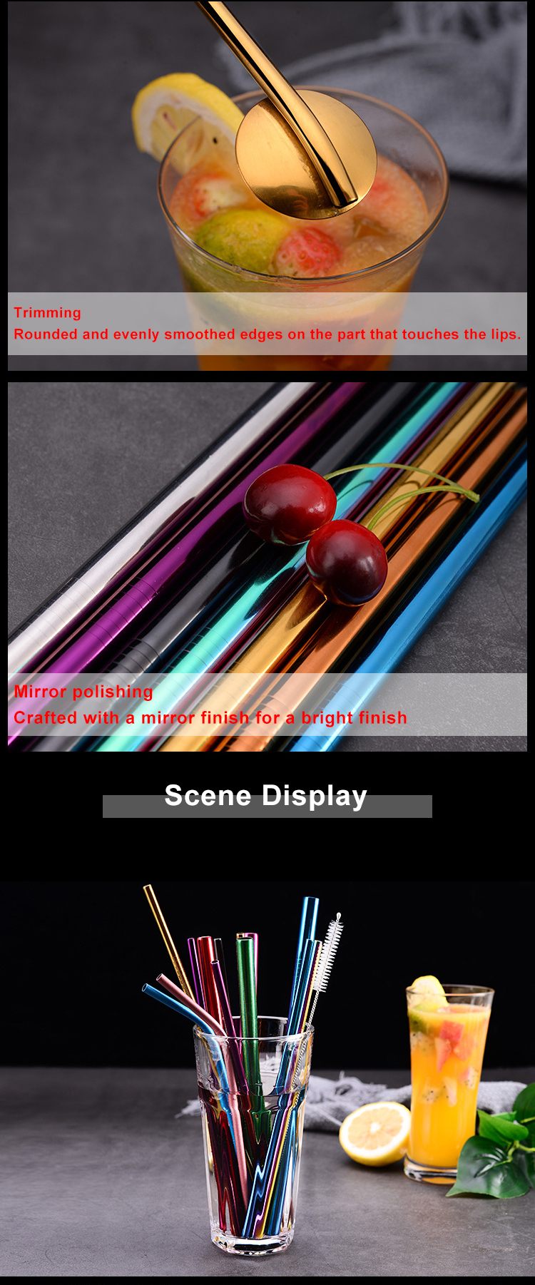 OEM 2in1 Coffee Cocktail Long Stainless Steel Straws With Spoon