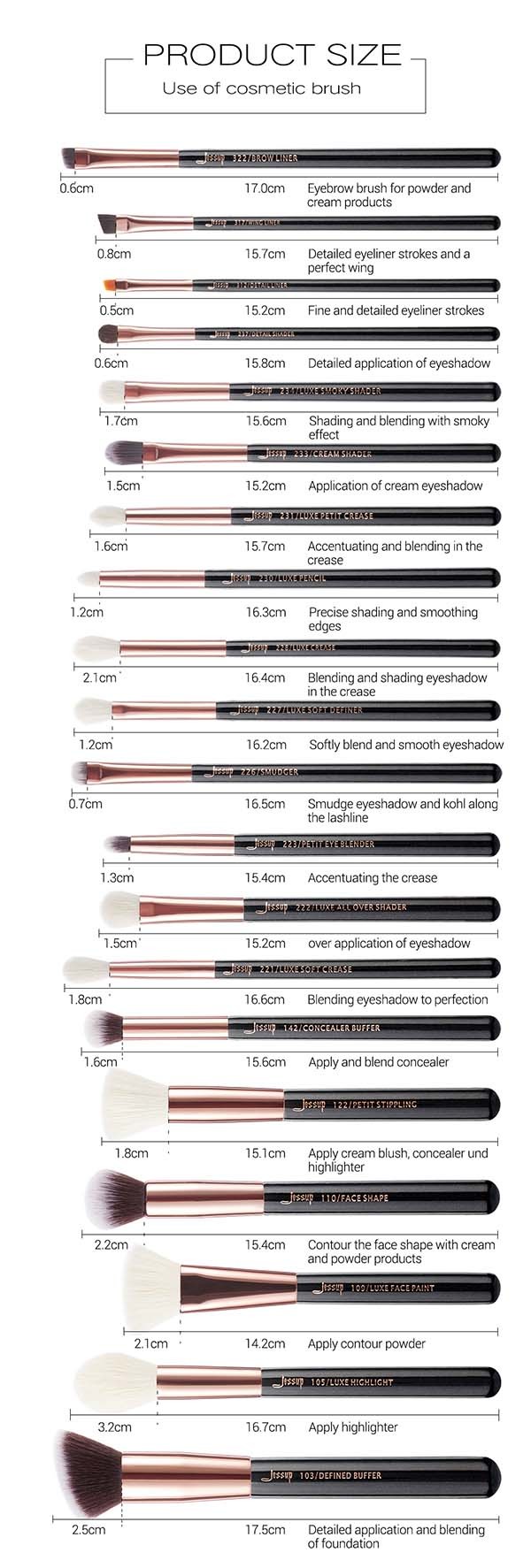 Precise Shape ISO14001 Pro Makeup Brushes Set for liquids powders creams