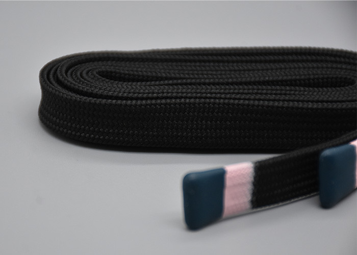 Customized 12mm Elastic Drawstring Cord Renewable Black Hollow With Silk Screen Drop Silicone Tip