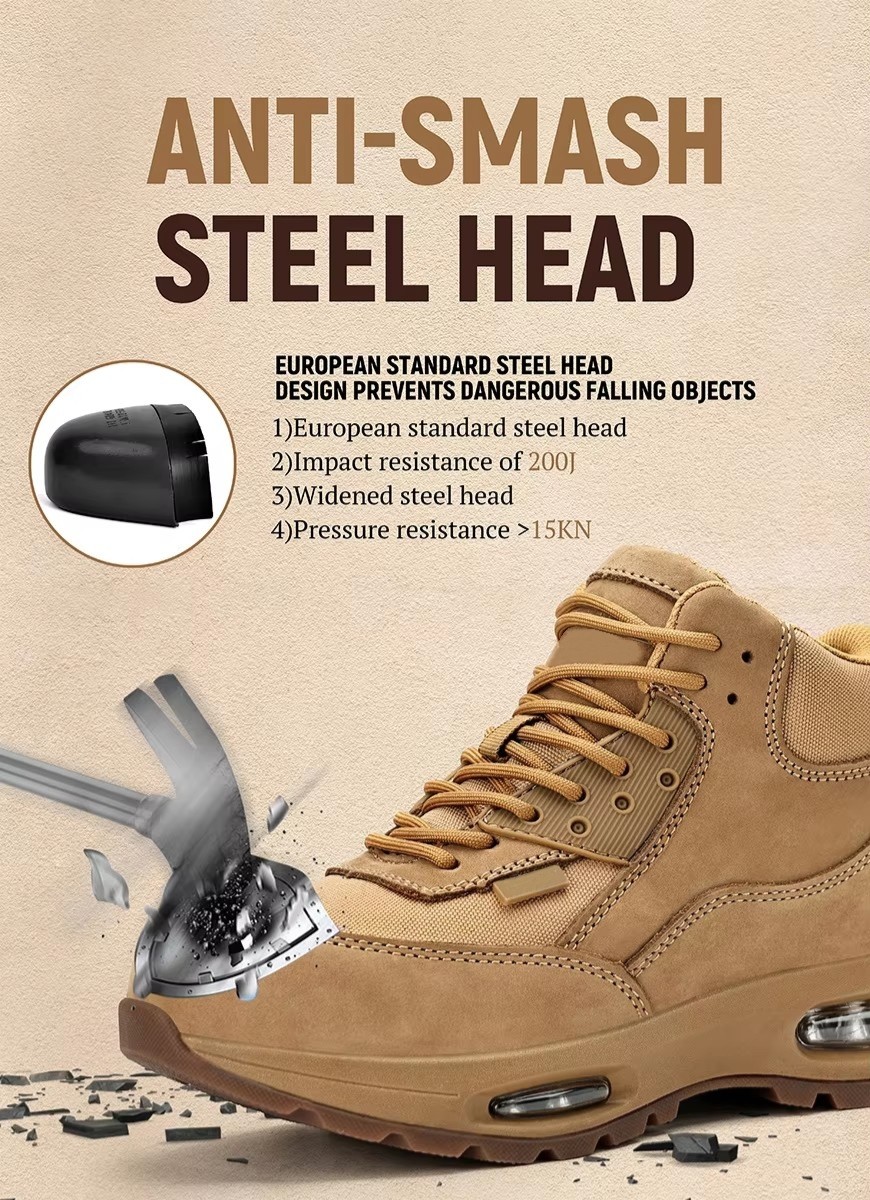 Air-cushion Sole Safety Work Boots In Khaki Oxford Fabric For Maximum Protection
