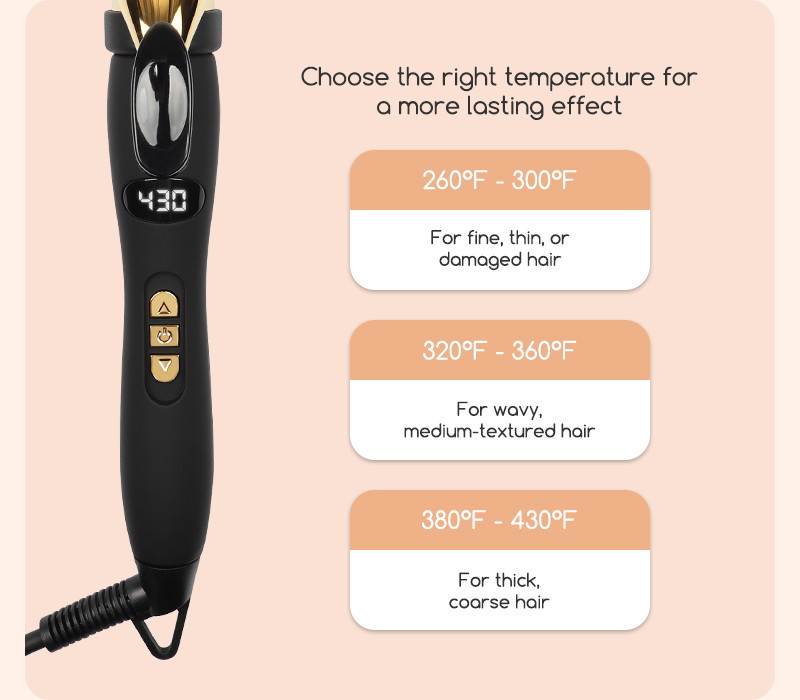 Ceramic Coating Barrel Curling Iron With Clamp Adjustable Temp LCD Display