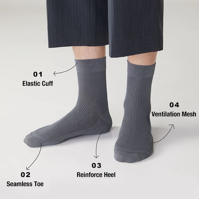 Breathable Solid Mesh Mens Summer Socks Thin Bamboo Work Socks