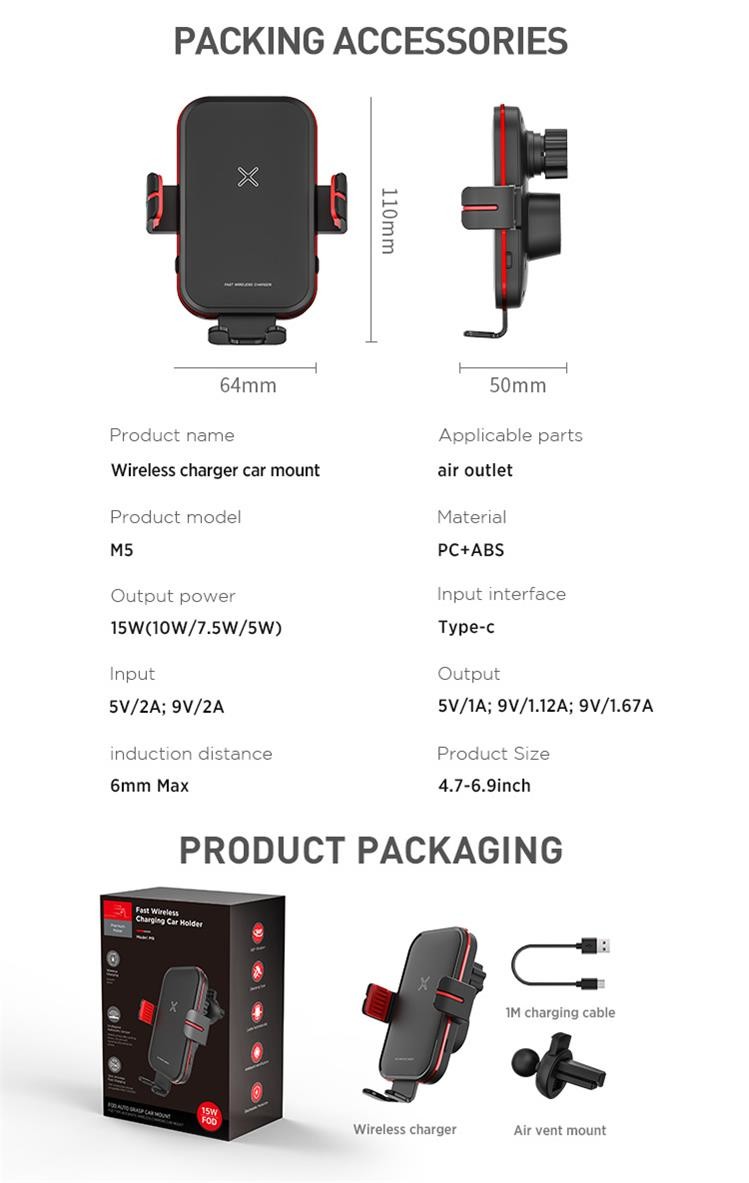 Wireless Charger Car Phone Bracket Fast Charging Wireless Charger Car Mount Mobile Phone Holder Stand