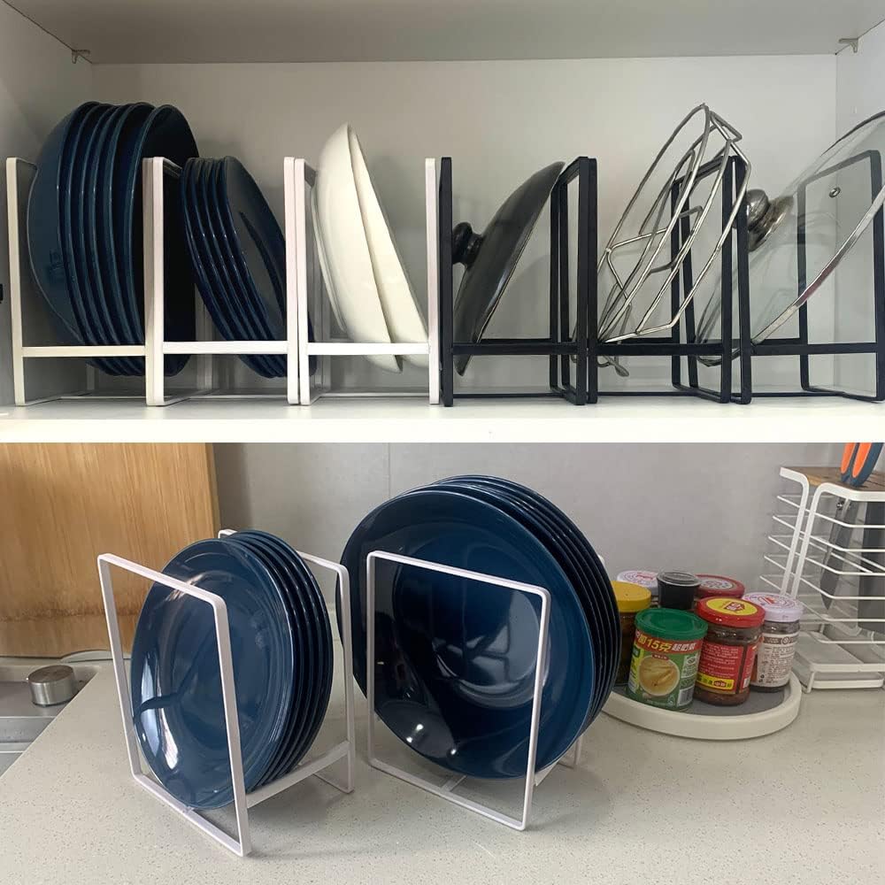 Metal Dish Organizer Stand for Kitchen Counter Black White 6.4 L x 4.5 W x 7.9 H inch