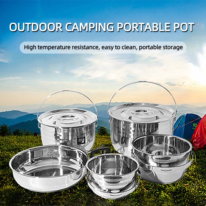 Factory Direct Sale 9 Pcs Cooking Pans And Pots Camping Portable Set Picnic Pots And Pans Outdoor Camping Equipment Set