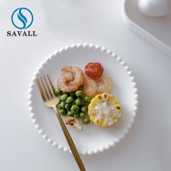 Quality Household Nordic Pearl Edge Ceramic Western Food Plate for sale