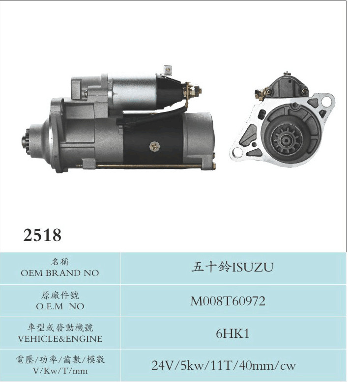 24V 5KW 11T Long Service Life Engine Starter Motor Generator M008T60972 Sliding Armature ISUZU 6HK1 (M008T60972)