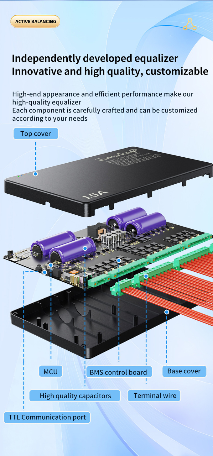 2S - 24S Smart Active Balancer 15A Lithium Ion Battery Balancer For E Bike