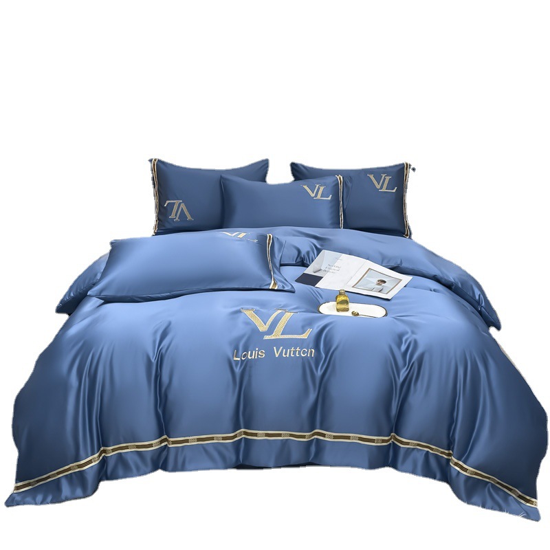 Luxury Embroidery Washed Cotton Silk 4 Pcs King Size Bedding Set for Elegant Home Decor