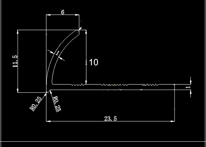 shiny silver aluminium tile trim drawing