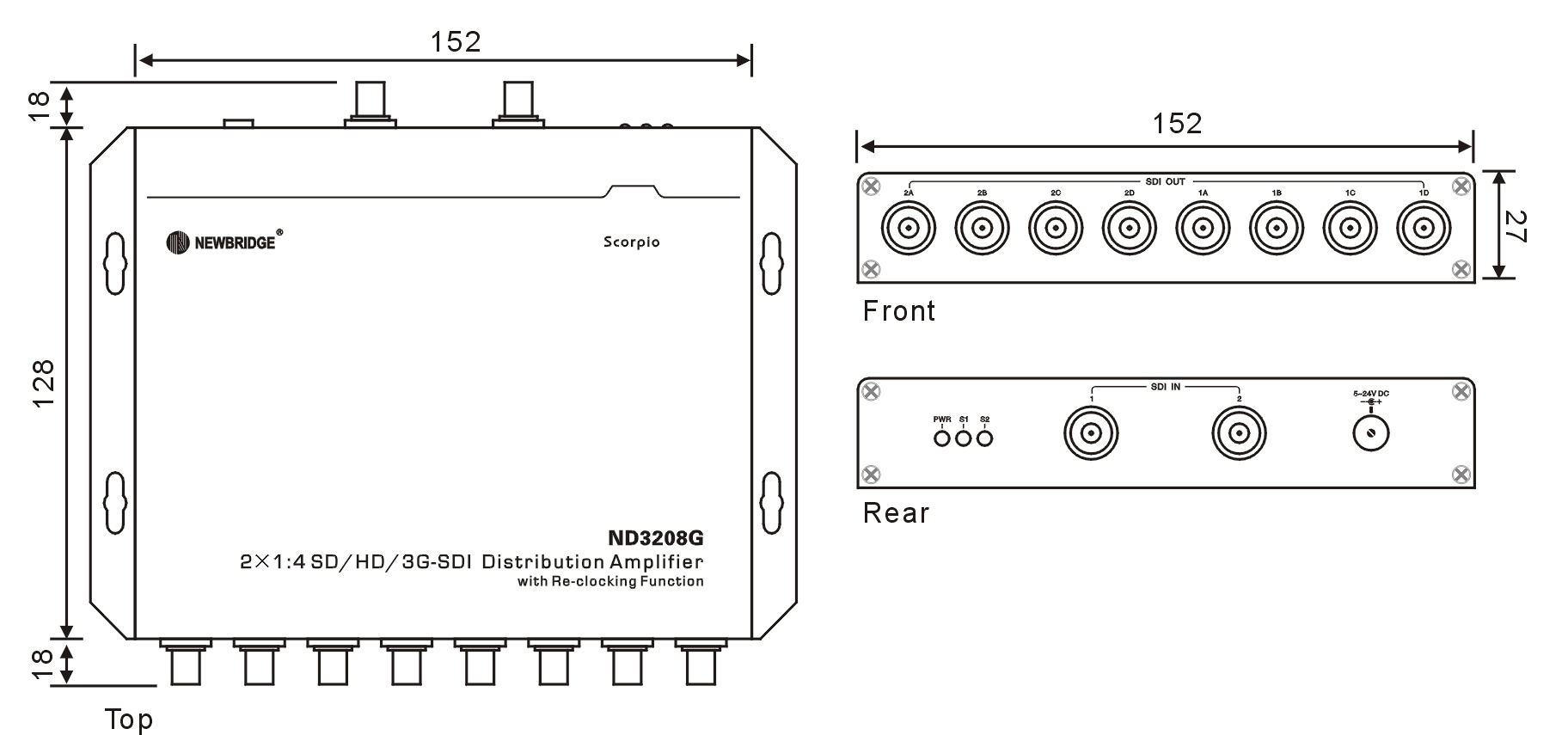 2 to 4 HD SDI Distribution Amplifier with Video Signal Distribution Amplifier