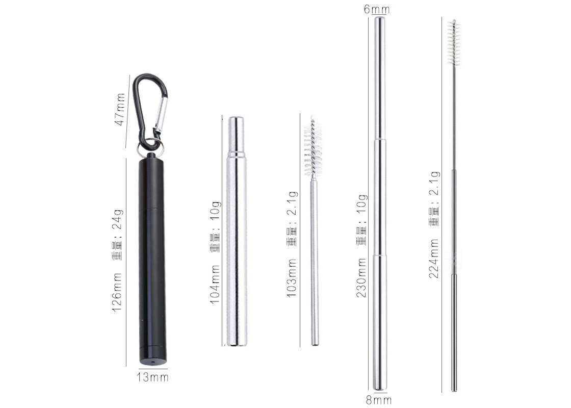 Durable Kitchen Household Items Telescopic Stainless Steel Straws Three Section