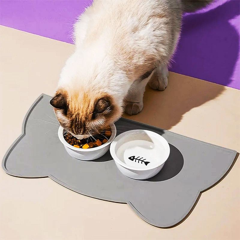 Silicone Pet Food Mat For Floor Waterproof Non Slip Pet Feeding Mat Raised Edge Cat Bowl Mat Travel Easy ToTake PlaceMat