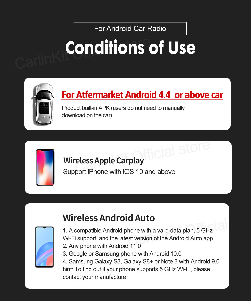 Android 4.4+ to Wireless Carplay and Android Auto Adapter Dongle CCPA Car Android Box