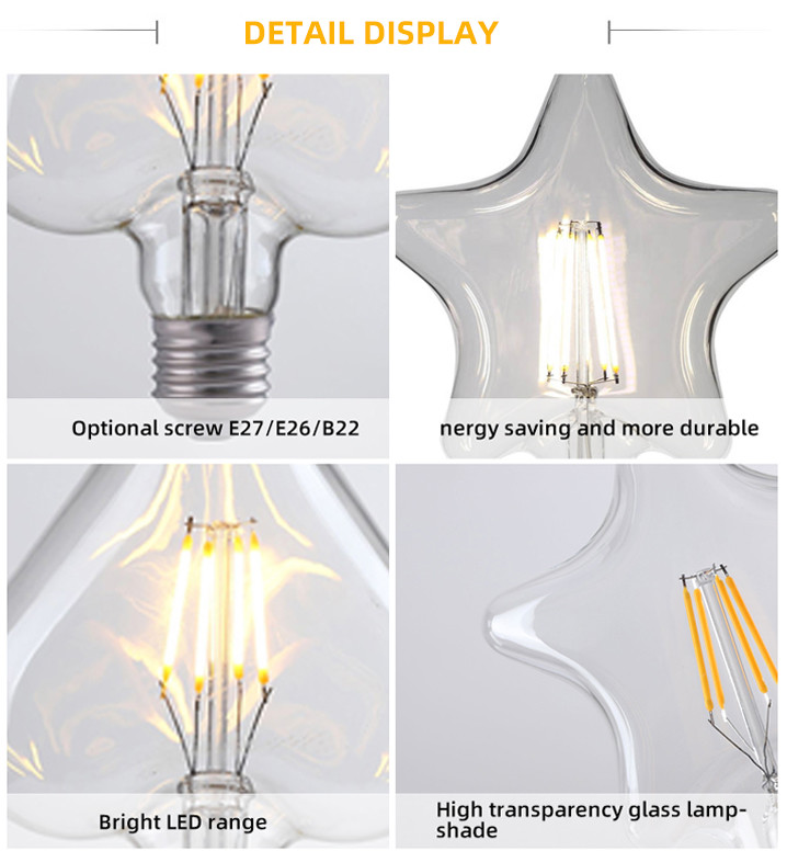 S135 E27 Five-pointed Star LED Retro Edison Bulbs 220V 2W 4W Led Filament Bulb