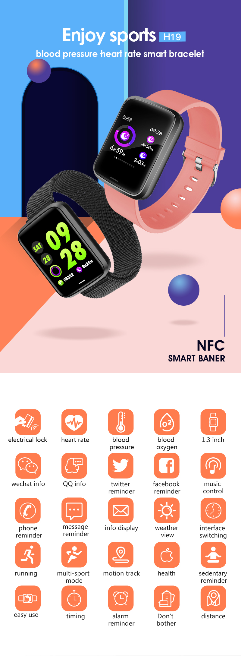 H19C Smart Watch F8 F9 F10 P8 B57 T500 1.3" OLED 240*240 resolution