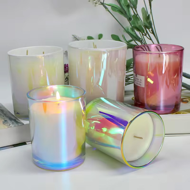 Shiny 8oz 10oz Envases Para Velas Empty Glass Colorful Iridescent Candle Jar Candles Rainbow Candle