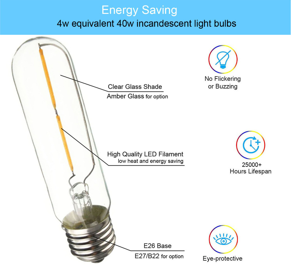 450Lm T30 Edison LED Filament Bulbs , B22 E26 E27 High Lumen Edison Bulbs