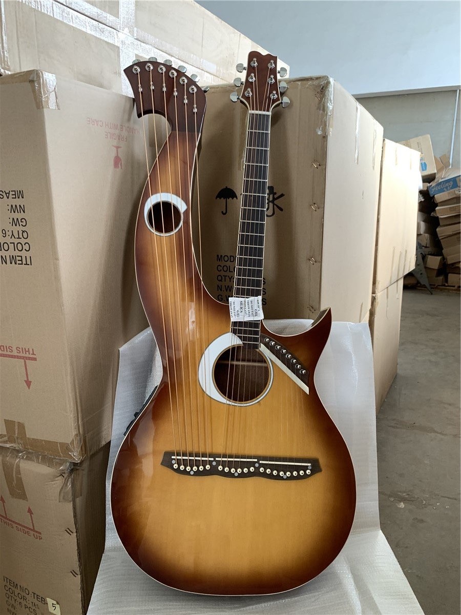 Custom 6/6/8 Strings Double Neck Harp Electric Acoustic Guitar