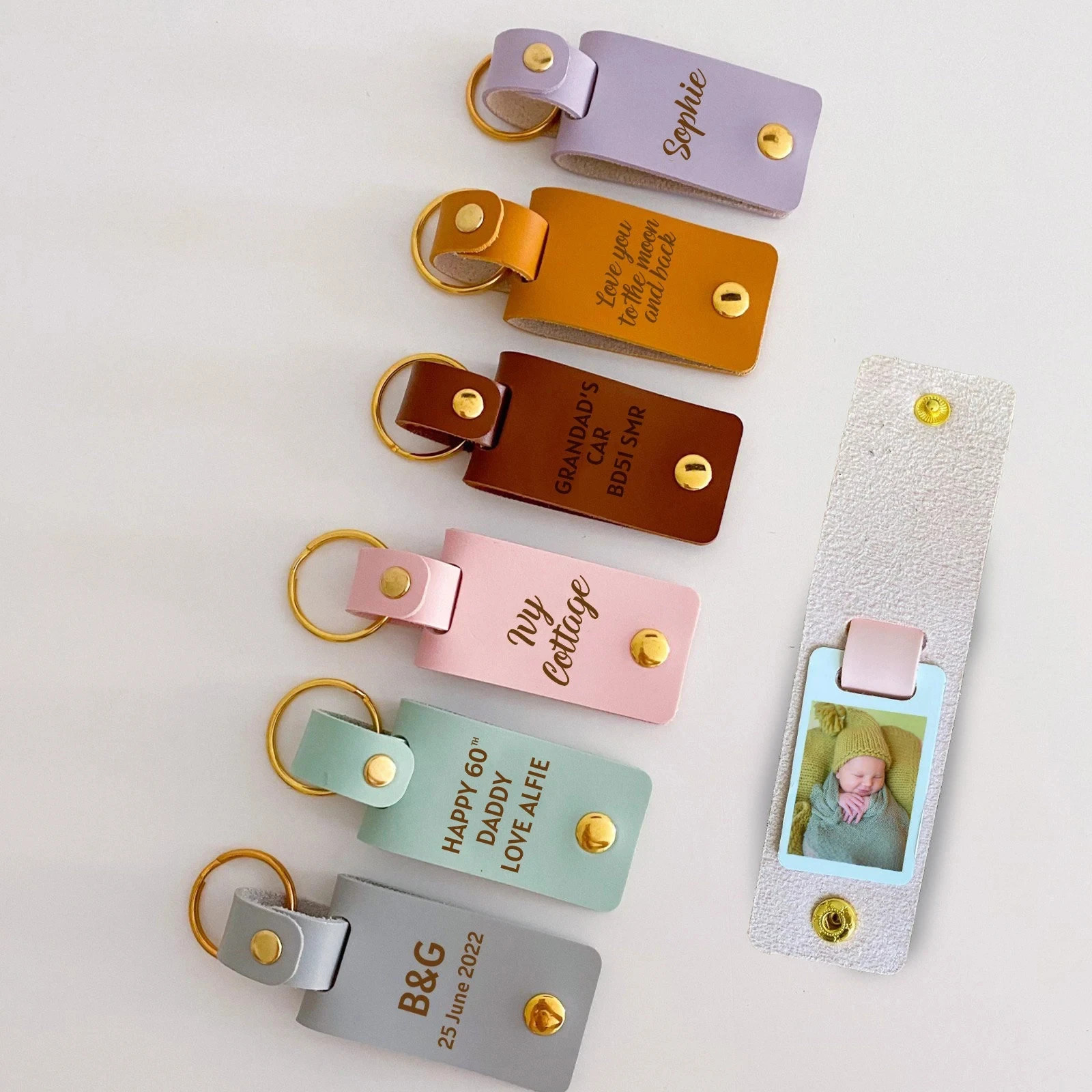 Custom Leather Keychain Photo Keyring Leather DIY Keychain Birthday Christmas Gift