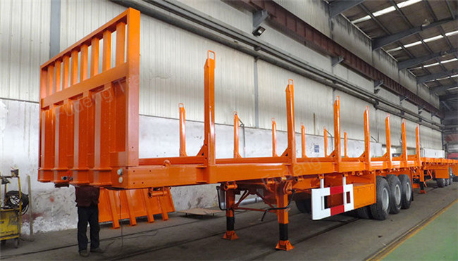 Timber Transport Logging Semi Trailer , 2 / 3 Axles Flatbed Trailer