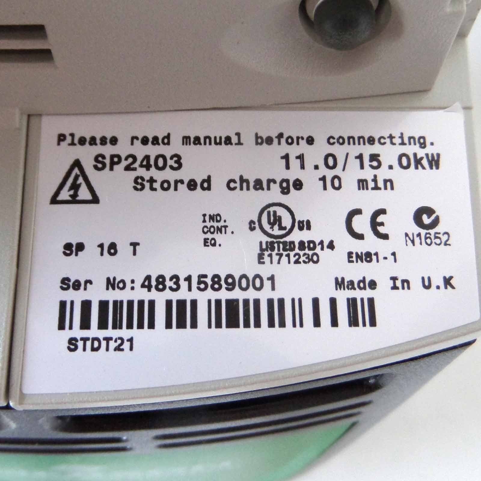 Emerson SP2403 3 PHASE 380/480 VAC 20 HP NORMAL DUTY 29 AMP IP 20 RATING 50/60 HZ OPEN LOOP VECTOR CTRL.